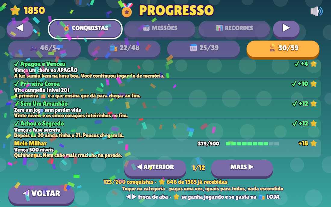 A tela das 200 conquistas